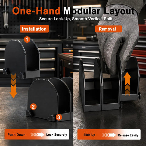 Heavy Duty Modular Plier Organizer For Tool Box Drawers, custom cut slots for easy installation and removal process.