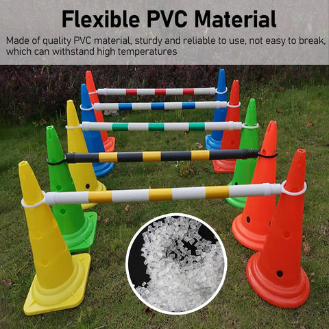 Hella Rugged Retractable Traffic Barricade Bars 10 Pack Extendable 4 To 7 Feet with colorful cones and flexible PVC rods.