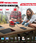 Go-To Portable Power Inverter For Milwaukee 18V Battery on table in outdoor setting with devices connected.