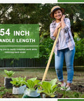 Woman using Two Pack Solid Wood Replacement Handles For Round Eye Hoe 54 Inches 137 Cm in garden, smiling
