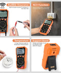 All In One Digital Multimeter 2000 Count Display measuring continuity, NCV testing, temperature, with support stand