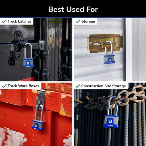 XT Series 44mm Laminated Steel Padlock in outdoor security settings, used on truck latches, storage, and work boxes