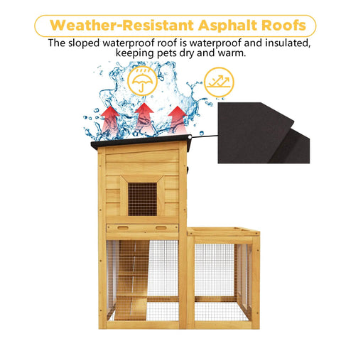 All Weather Critter Friendly Wooden Poultry Run And Rabbit Hutch With Removable Ramp Two Tier Chicken Coop weather-resistant roofs