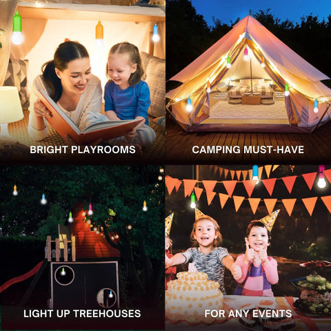 4 Hanging LED Lights For Kids Safe Treehouse And Playhouse Use Indoor And Outdoor Battery Powered Lamps With Easy Pull Chain