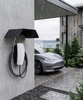 Heavy Duty Aluminum Alloy EV Charger Protective Cover Wall Mounted Weather Shield For Electric Vehicle in rain, protecting charger.