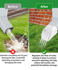 Before and after showing Tough As Nails 2X3 Downspout Extender With Removable Critter Mesh regulating water flow.