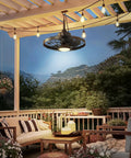 Outdoor Ceiling Fan With Lights For Patio And Gazebo IP65 Waterproof Hanging Fan with Remote Control shown in outdoor setup