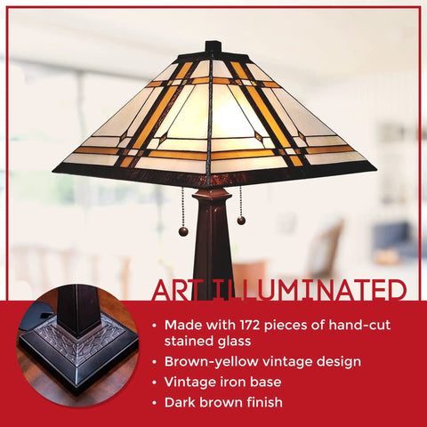 Vintage Tiffany Style Table Lamp With Stained Glass Shade 23 Inch Nightstand Light For Living Room Warm Brown Glass Handcrafted Art Glass With Antique Finish Cozy Glow And Chic Accent Lighting