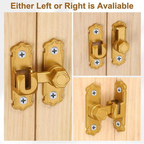 Premium Gold Aluminum Flip Gate Latch Set, Tough As Nails 90 To 180 Degree Swing Barn Door Lock With Screws And Glue, Solid Hardware For wood fence.