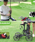 Link Ready Four Wheel Golf Push Cart All Terrain Walking Caddy With Beast Mode Slope Stability showing upgraded C-shaped umbrella support.