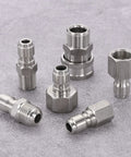 Beefy Stainless Steel Pressure Washer Adapter Swivel Quick Connect Three Eighth Inch Male Plug To M22 14mm Male Quick Connect Fitting For Power Washers Hose stainless steel adapters shown