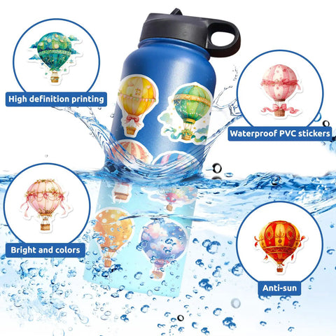 50 Piece Hot Air Balloon Sticker Pack For Teens And Creative Vibes Waterproof Vinyl Balloons Stickers Set For Laptops Journaling