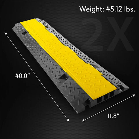 Ramp-3 Channel Rubber Floor Cord Concealer Rugged Heavy Duty Cable Protector 40 inch black yellow 45.12 lbs