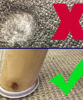 Comparison of carpet damage without and with Self Adhesive Furniture Sliders For Carpet, 40 Pack Moving Pads under furniture leg.