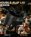 Portable All-In-One Coffee Maker With Built-In Battery And Grinder, Cordless Travel Brew System, double-flip lid design