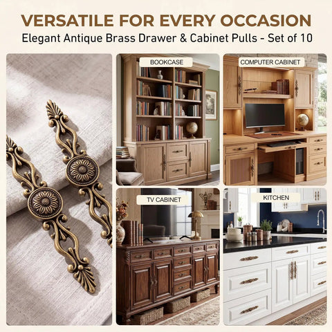 Antique Brass Cabinet Knobs And Pulls Set 5 Inch Hole Center Hollow Out Decorative Hardware on bookcase and cabinets