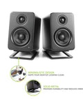 16 Degree Tilt Desktop Speaker Stands for Small 2 to 3 Inch Monitors Black Pair with Foam Padding and Solid Metal Base