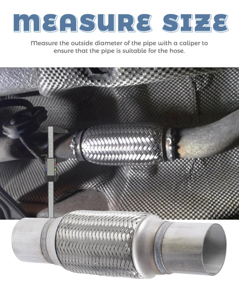 Heavy Duty Stainless Steel Exhaust Flex Pipe For Cars And Trucks Universal Flexible Muffler Tube Automotive Replacement 2.25x6 Inch