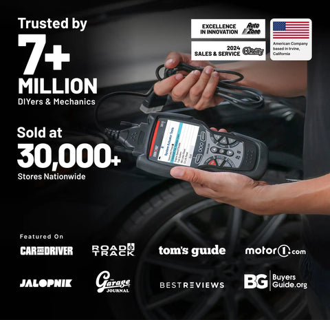 Bidirectional OBD2 Scan Tool 5610 For Cars And Light Trucks displayed with certifications and user benefits