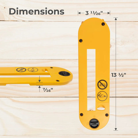 Heavy Duty Dado Throat Plate For 10 Inch Portable Table Saw dimensions shown with measurements of 13 ½ by 3 11/26 by 7/16 in