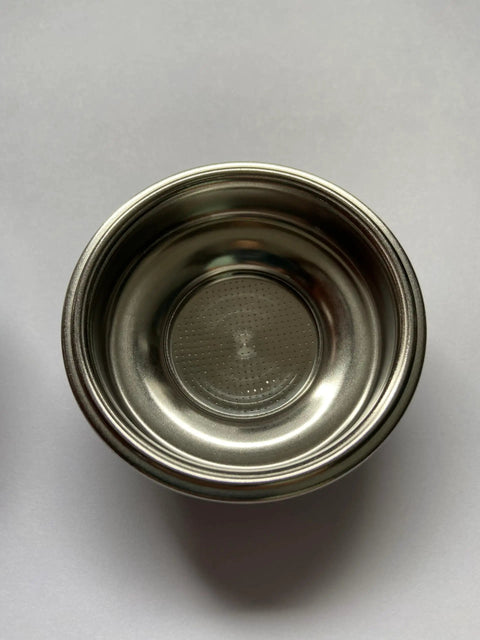 Top Shelf 58mm Pressurized Filter Basket Stainless Steel Double Wall Espresso Portafilter Replacement Cup from above.
