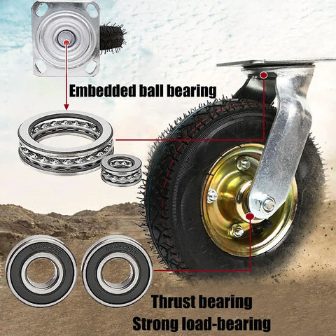 Heavy Duty Pneumatic Casters With Shock Absorbing Air Filled Tires For Wheelbarrow Replacement showing sealed ball bearings and tire details.
