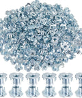 300 Pack T Nuts 3/8-16 Zinc Plated Steel Four Pronged Tee Nuts With 7/16 Inch Barrel Length arranged in a pile
