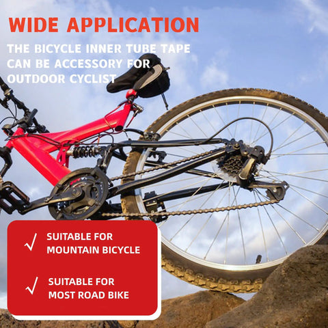 Red mountain bike on rock terrain showcasing 4 Pack Bicycle Rim Liner Strips 20mm Rim Tape For 700C And 29 Inch Road And Mountain Bikes