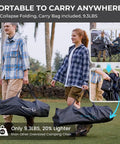 Two people carrying an Oversized Camping Chair For Adults With Padded Seat And Back Big And Tall Folks Heavy Duty Portable Foldable Lawn Chair With Lumbar Support Built In 4 Can Cooler And Cup Holder Carry Bag For Easy Outdoor Comfort, folded in a carry bag.