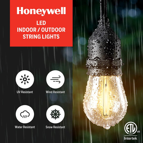 Close-up of water-resistant 48 Foot LED Color Changing String Lights With Remote Linkable Outdoor Patio Lighting.