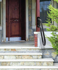 Heavy Duty Non Slip Outdoor Stair Hand Rail For 1 To 3 Steps Wall Mounted Grab Bar U Shape Safety Handle For Garage Porch Garden 1.3 Inch Diameter Black Pipe installed beside porch steps.