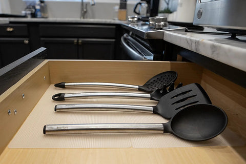 Kitchen drawer with utensils on Non Adhesive Anti Slip Mat That Actually Grips Your Gear For Everyday Setup Multi Purpose Non Slip Pad