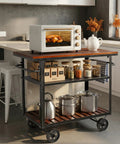 Smooth Rolling Three Tier Vintage Bar Cart On Wheels With Heavy Duty Metal And Wood Frame For Kitchen Home Office Or Weekend Hangout Setup Built Rock Solid With Dual Side Handles, featuring a steel frame with rustic wood.