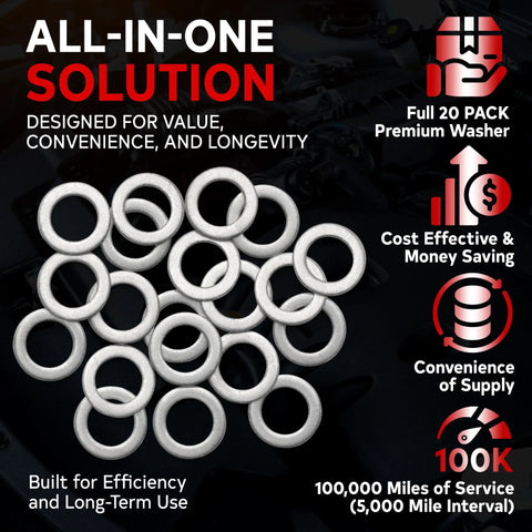 Made In USA M14 Oil Drain Plug Crush Washers 14mm Seal Ring Kit For Acura Honda Kia Hyundai, 20 Pack Aluminum Gasket Set