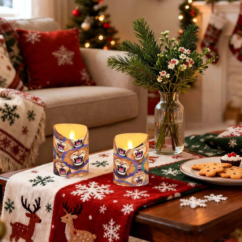 Dope Remote Control Led Flameless Candle Set Of Two Battery Operated Flickering Wicks For Safe And Stylish Home Holiday Party Decor Vibes Totally Lit And On Point Gift Idea displayed on a festive table with holiday decor.