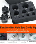 ASNOMY 10-piece diamond hole saw set with EVA mold and guide jig; front view showing sizes from 1/4" to 2" in the black tray.