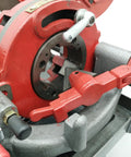 Close-up of Built Tough Electric Pipe Threader Machine for 1/2 to 3 Inch Steel Tubing auto die head and cleaning components.