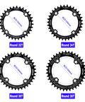 Oval Chainring 104BCD Narrow Wide 32T 34T 36T 38T For 6 7 8 9 10 11 12 Speed Chains Grippy Retention Fits Shimano Sram Cranks 7075 Aluminum Anodized Black Durable Quiet Ride displayed in 32T, 34T, 36T, and 38T sizes