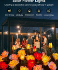 Garden party with Dope 4 Pack Solar LED Rose Lights with Realistic Blooming Roses glowing in red, pink, yellow, and champagne colors