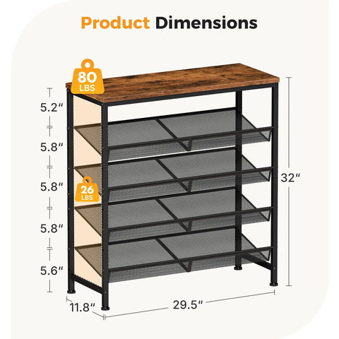 Heavy Duty Five Tier Metal Shoe Rack For Entryway With Adjustable Brown Heel Friendly Fine Mesh Shelves That Keep Your Kicks And Sneakers On Point Daily