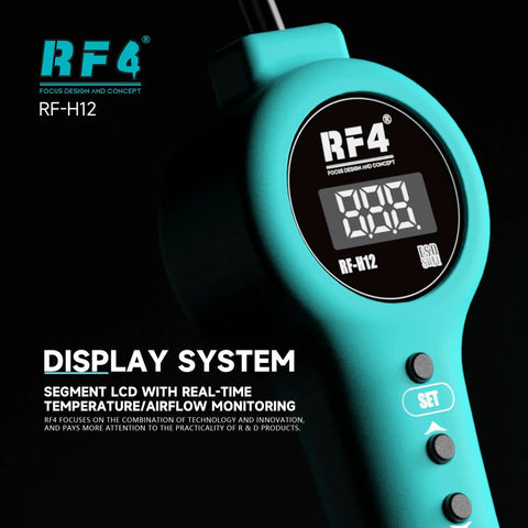 Integrated Hot Air Rework Gun With Sleep Dock For Tight Spaces, Up To 500 Degrees, LCD Temperature And Airflow Display