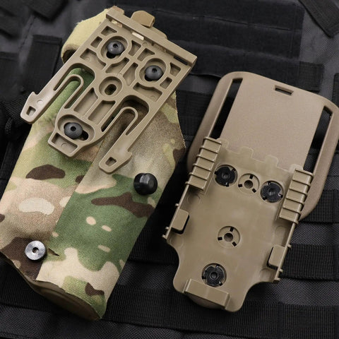 Built Different Eighty Piece Gun Holster Screw And Tri Prong T Nut Kit With 8-32 Threads Matched Exactly For Safariland Qls Kydex And Leather To Zero Out Any Rattle And Rig Your Setup Right Every Damn Day showing holster components on tactical gear.
