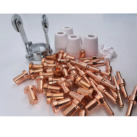 66 Piece Plasma Cutter Consumables Kit For PT 31 JG 40 LG 40 Torches With 15 Electrodes, 30 Nozzles, 5 Shield Cups, 15 Swirl Baffles