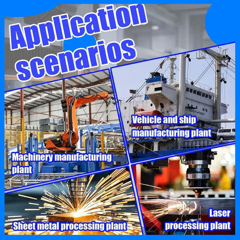 Application scenarios for Heavy Duty Manual Dross Removal Tool And CNC Table Slag Scraper With Guided Rolling Wheel, including machinery and laser processing.