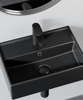 Bathroom Wash Basin(45 * 31 * 13cm) - Countertop/Wall-Mounted Rectangular Sink (Black) view from above with faucet.