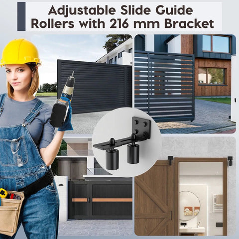Beefy Heavy Duty Slide Gate Roller Guide With L Rear Post Steel Bracket For Sliding Rolling Gates Hardware Kit Support Assembly For Garage Fence Wood Doors Black 1pc 3in