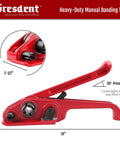Heavy Duty Handheld Manual Strapping Tensioner And Cutter Windlass Tool Built Tough As Nails For Top Shelf One Half To Three Quarters Inch Polyester Polypropylene Bands with red finish measuring 10 inches.