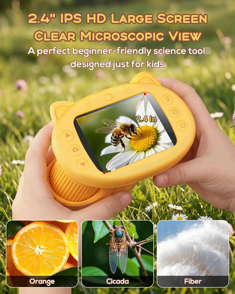 Super Cool 1000X Digital Microscope For Kids Handheld With 4K Display And 2MP Camera Portable Pocket Microscope STEM Educational Toy For Boys And Girls Ages 3 6 12 Yellow, 2.4-inch screen
