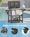 104 Qt Rolling Patio Cooler on Wheels for Poolside Parties Outdoor Beverage Bar Cart with Handles Spacious Ice Chest for Deck BBQ Cookouts Grey Finish Built In Shelf Storage and Bottle Racks by a poolside.