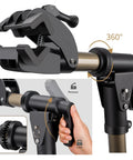 Close-up of Heavy Duty Bike Repair Stand with 360 Degree Rotating Clamp Holds 1 In To 1.75 In Tubes Rubber Protected 80 Lb Capacity